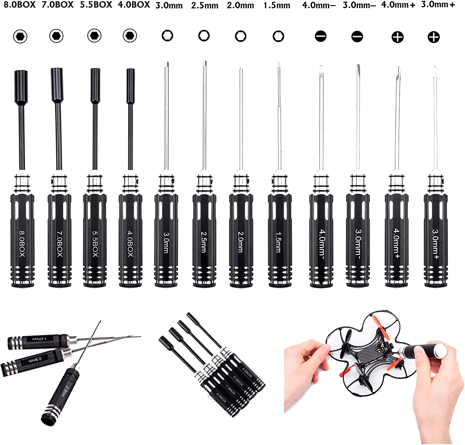 19 in 1 Tool Kit Hex Screwdriver Hex Nut Driver Phillips Screwdriver Allen Wrench For RC Car Quadcopter Engineering Maintenance