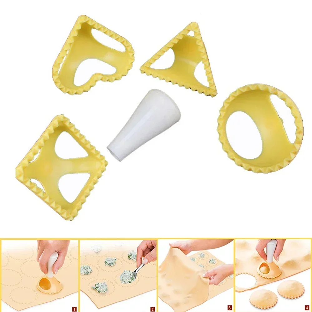 4Pcs/set Plastic Dumpling Molds Press Tool Kitchen Cooking Pastry Ravioli Mould Straw Jiaozi Pierogi Mold Dumpling Mold