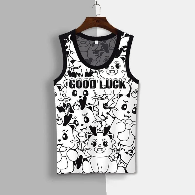 3D Printed Good Luck Tank Tops For Men Cute Deer Dragon Pattern Tees Summer Loose Sports Street Round Neck Vest Casual Tops