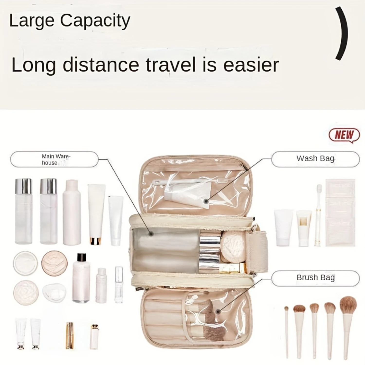 Cosmetic Bag Toiletries Organizer Travel Portable Large Capacity Cosmetic  Bag With Makeup Brush Holder & Handle Gift For Women