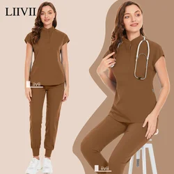 Uniforme médico de enfermería para mujer, ropa de trabajo de belleza marrón, conjunto de exfoliantes quirúrgicos, Tops de Spa, pantalones, cuidador de clínica, trajes de Jogger