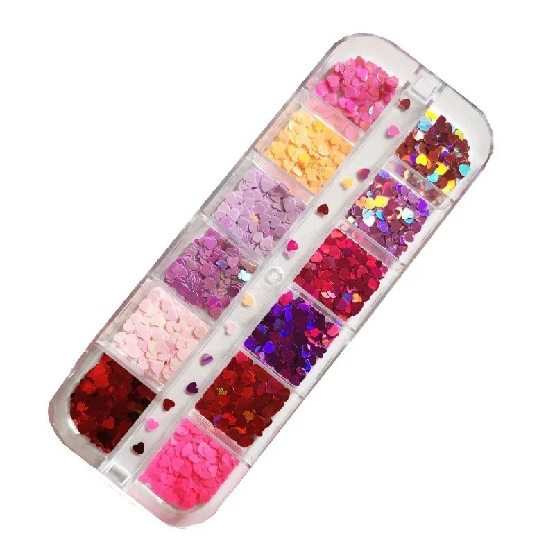 Lantejoulas de unhas de borboleta 3d para decoração de unha, acessórios de decoração de nail art em flocos de glitter e brilho de cor misturada com 12 grades/conjunto