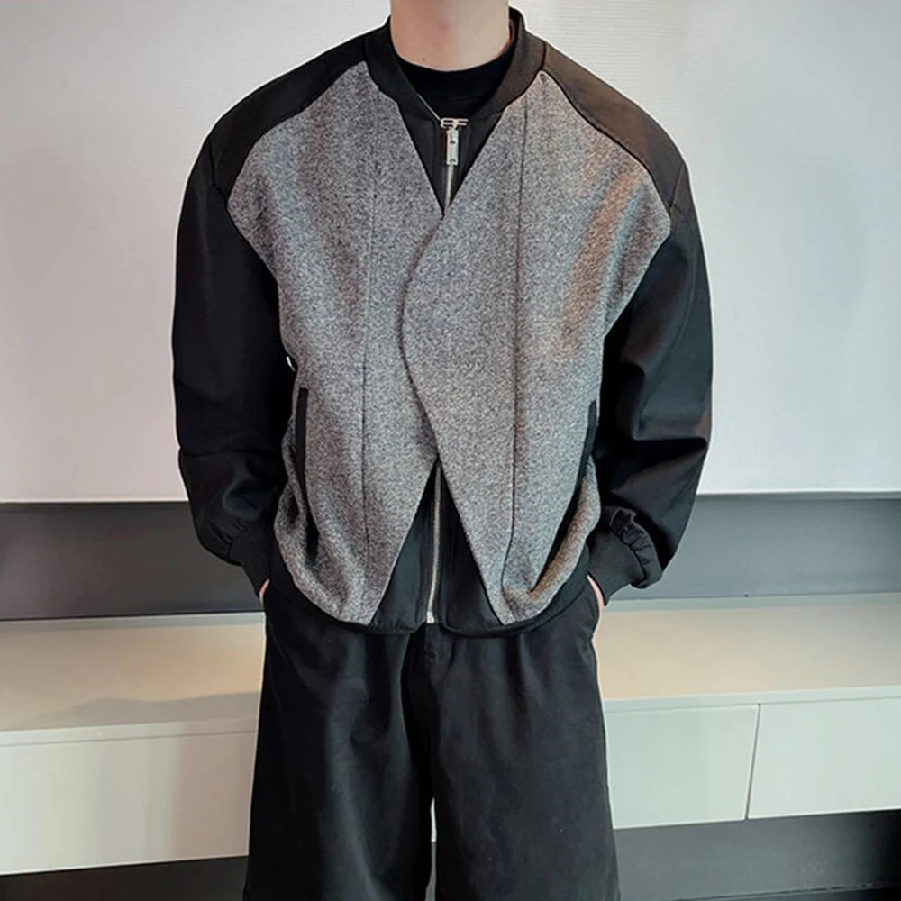 2025 Spring And Autumn New In Y2k Jacket Men Wool Splicing Contrast Color Design Loose Fake Two-Piece Niche Short Jacket Men