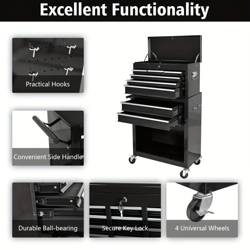 8-Drawer High Capacity Rolling Tool Chest Cabinet - Gear Repair Equipment with Wheels, Spacious Drawers