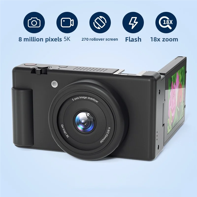

B92B-Screen Selfie Web Cam Compact Digital Photography Camera 5K 18X Digital Zoom Vintage Vlog Video Recorder