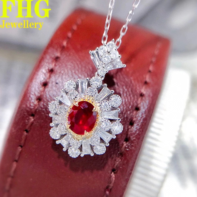 

Natural Real Diamond 0.38Ct and natural ruby0.3Ct 18K White Gold Necklcae Ladies Birthday Gift Party Wedding Jewelry