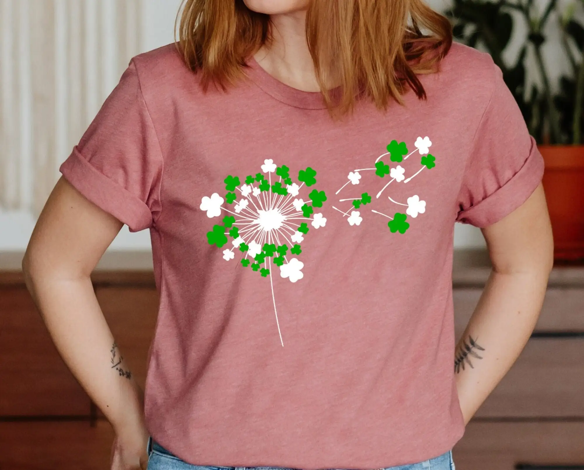 Dandelion St Patricks Day T Shirt Four Leaf Clover Irish Shamrock Clovers Flying Ireland Green