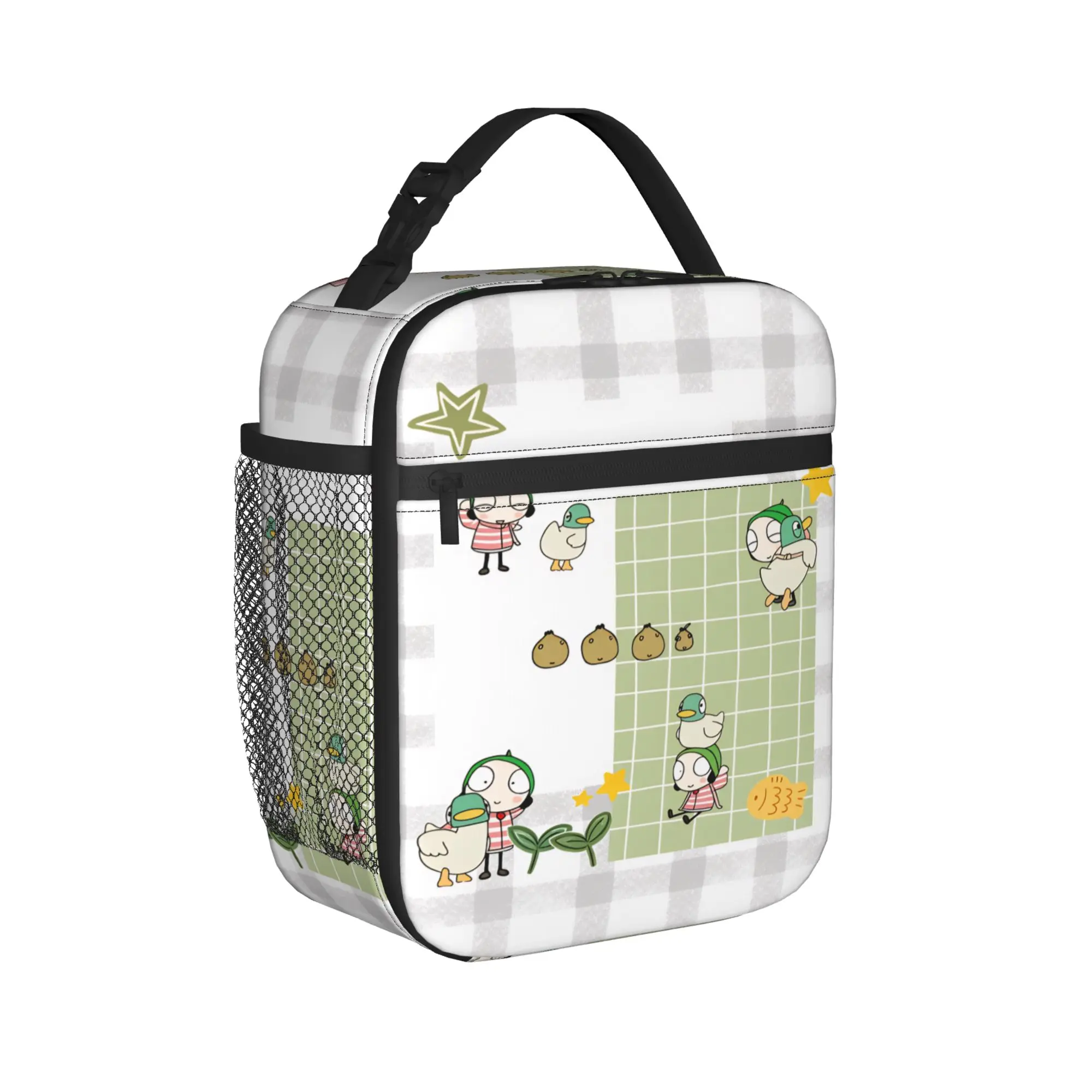 Sarah And Duck Lunch Bag  Portable Zipper Lunch Box Women Office Print Cooler Bag Casual Oxford Thermal Tote Handbags