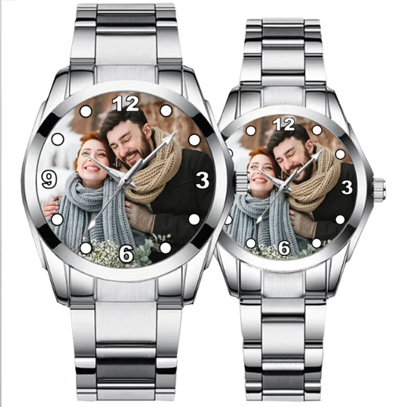 Lovers Custom Photo Watch DIY Image Logo Quartz Watches Print Picture On Metal Watch Dial Creative Clock Unique Gift For Couples