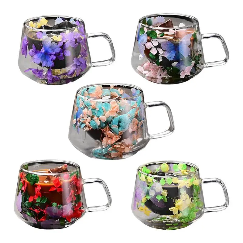 200ml Dry Flowers Double Wall Glass Cup Artificial Flower Glass Coffee Mug Espresso Cup Heat Insulated Quicksand Water Cups