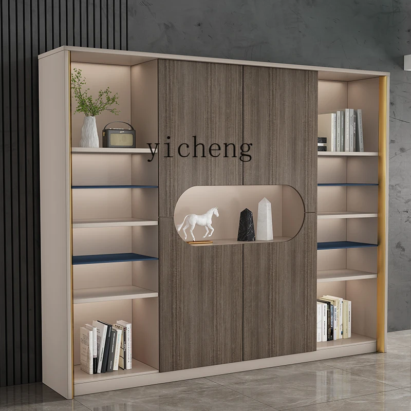

TQQ File Cabinet Wooden Boss Bookcase Board File Storage Office Background Document Cabinet