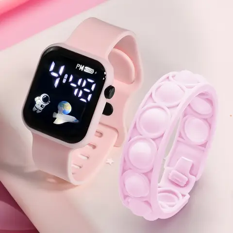 2 st barns smartklocka armband enkel och moderiktig student utomhussport elektronisk klocka present till pojkar och flickor 8 best sales vackra enkla klockor för tjejer - №2