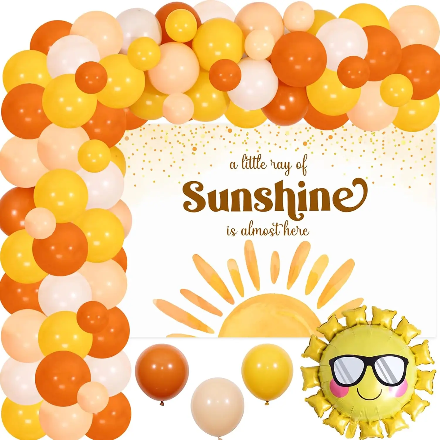 

Sun Theme Baby Shower Decorations for Girls Boys A Little Ray of Sunshine Is Almost Here Backdrop Orange Balloon Garland Arch