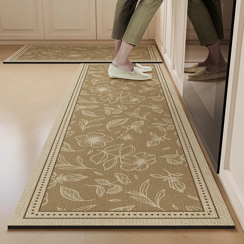 

Kitchen Rugs Waterproof Non-slip Long Rug Pvc Leather Oil-proof Floor Mat Plant Flower Home Decoration Vinyl Carpet שטיח מטבח