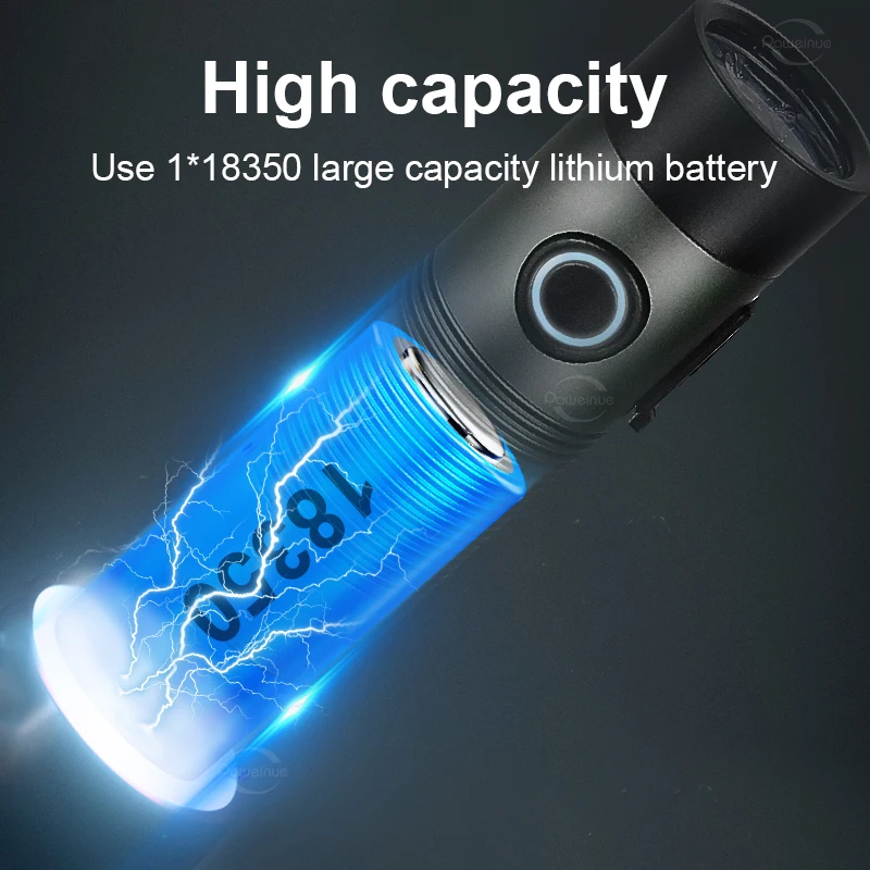 NEW Mini Flashlight 4*LED Stepless Dimming Torch Rechargeable Lamp 3000LM Small Flashlight Outdoor 18350 Battery Lantern Camping