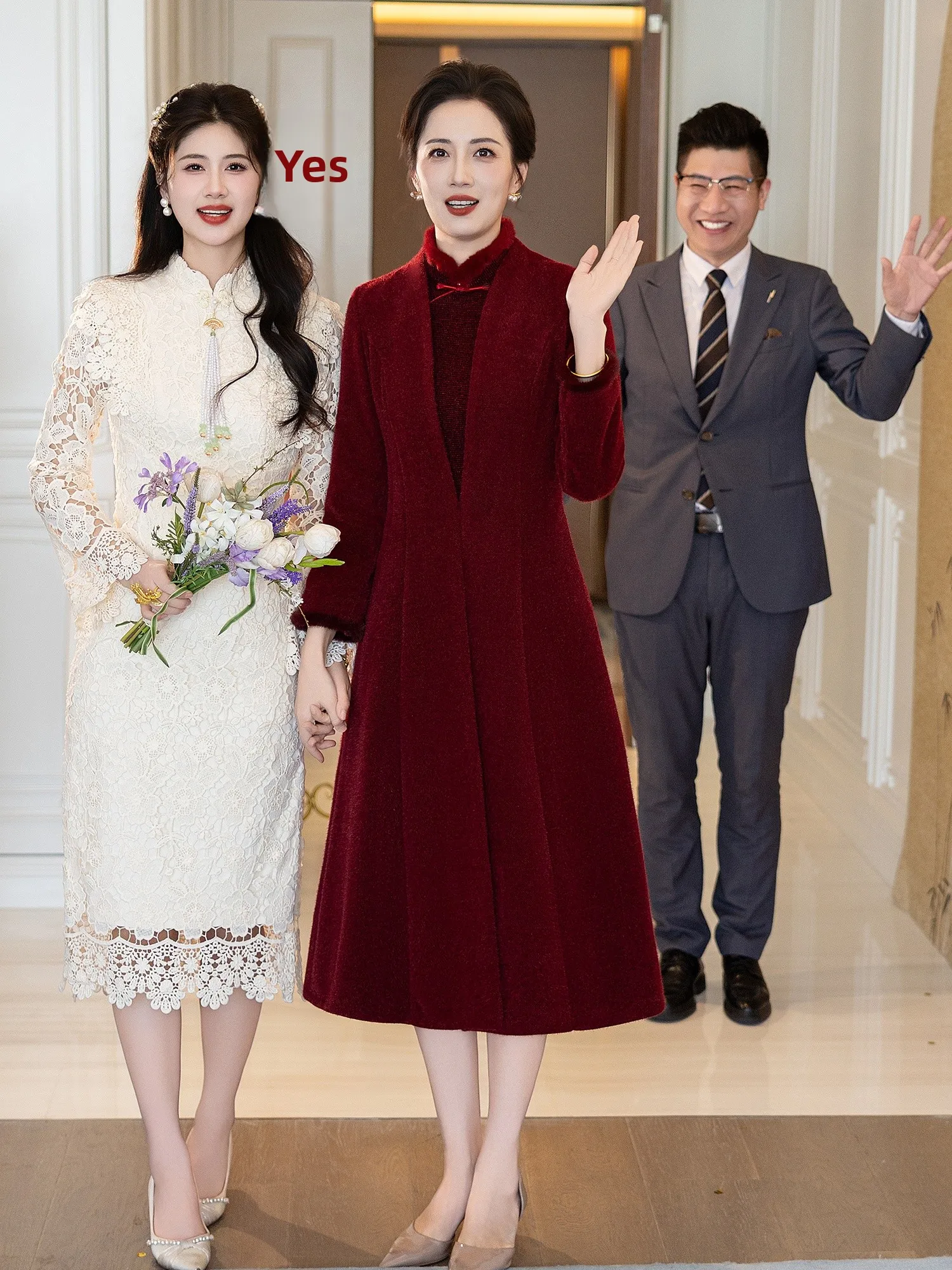 

Wedding Celebration Coat Set Warmth for andma 2026 New Sle Vintage Long Sve Mid-Length Fro for Women over 35