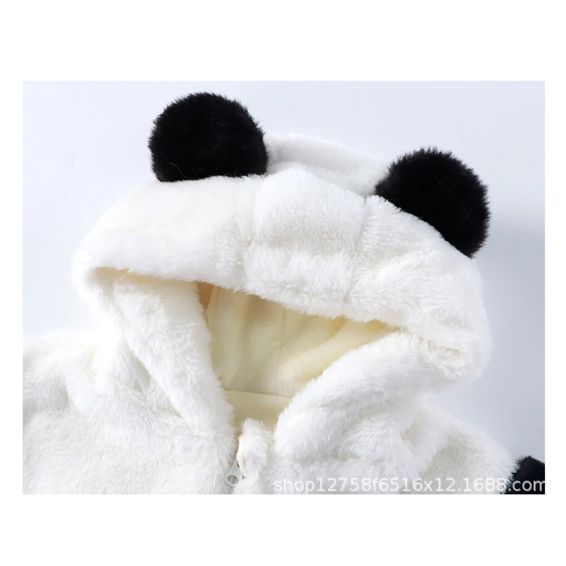 New Winter Thick Keep Warm Girls Jacket Cute Cartoon Panda Rabbit Bear Pattern Plush Lined With Velvet Heavy Coat For Kids