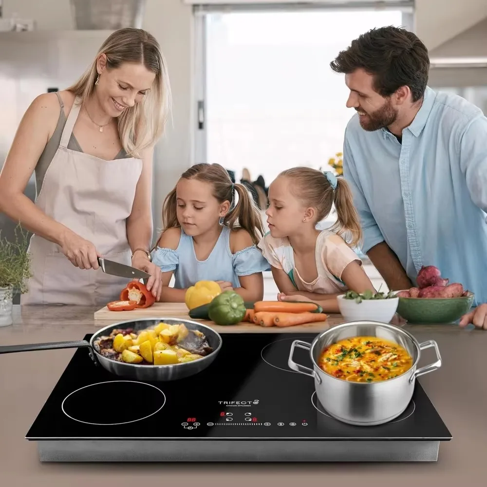 30In Electric Induction Countertop w/4 Power Boost Burners, 240V 5200W Built-in Electric Induction Burner w/Sensor Touch Control