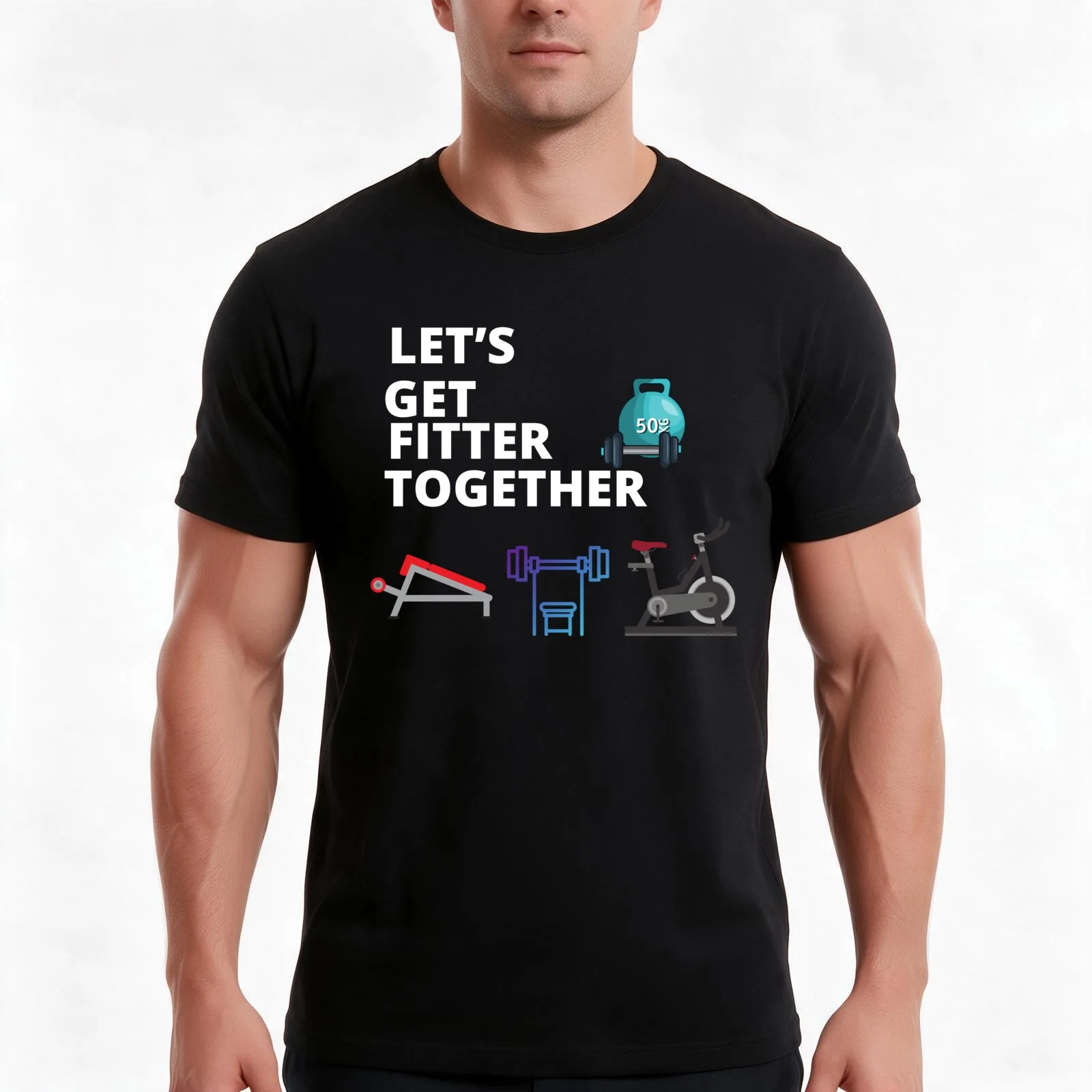 Let’s Get fitter together T-Shirt, Summer Casual Cotton Tee, Oversized Streetwear Tops, Vintage Graphic Print, Unisex Men Women