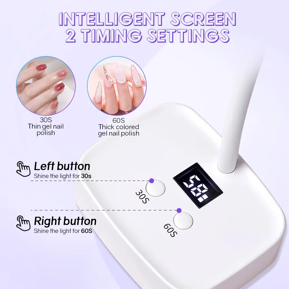 Portable Desktop Nail Lamp 27W Nail Dryer UV Lamp 360° Bendable Fast Drying False Nail Manicure Polish Glue Gel Curing Nail Tool