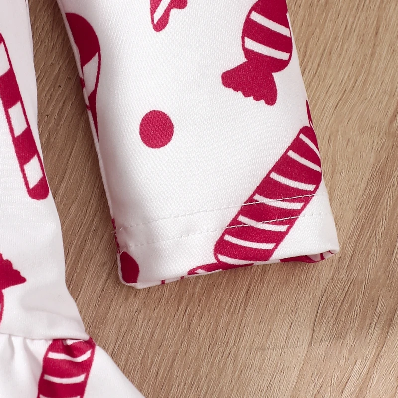 女の子用キャンディーサトウキビ柄クリスマスパンツセット、長袖、空中ブランコトップス、フレアパンツセット