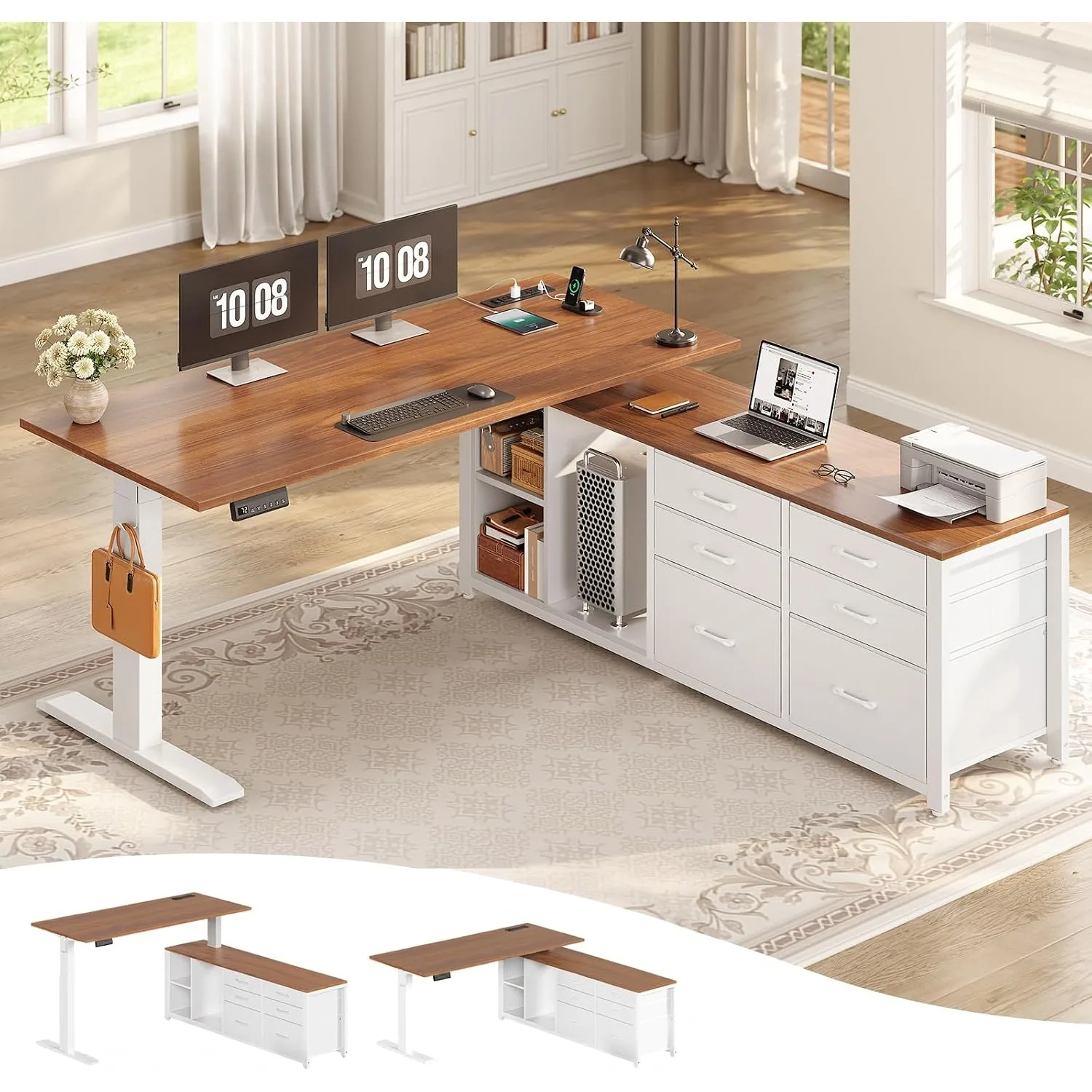 L Shaped Electric Standing Desk, 55
