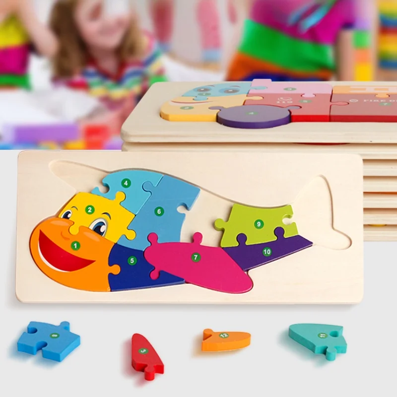 

3D Wooden Puzzle Cartoon Animal Jigsaw Montessori Colorful Education Toys Jigsaw Puzzle Early Learning Cognition Game Puzzle Toy