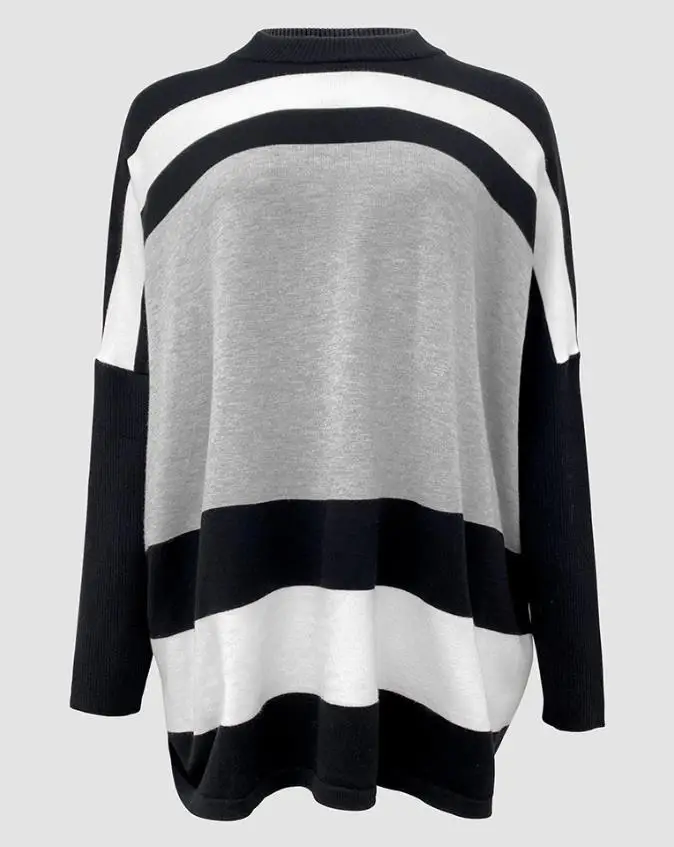 

Women's Striped High Neck Causal Sweater Female Long Sleeve Daily Top Autumn & Winter Women Fashion Loose Pullovers