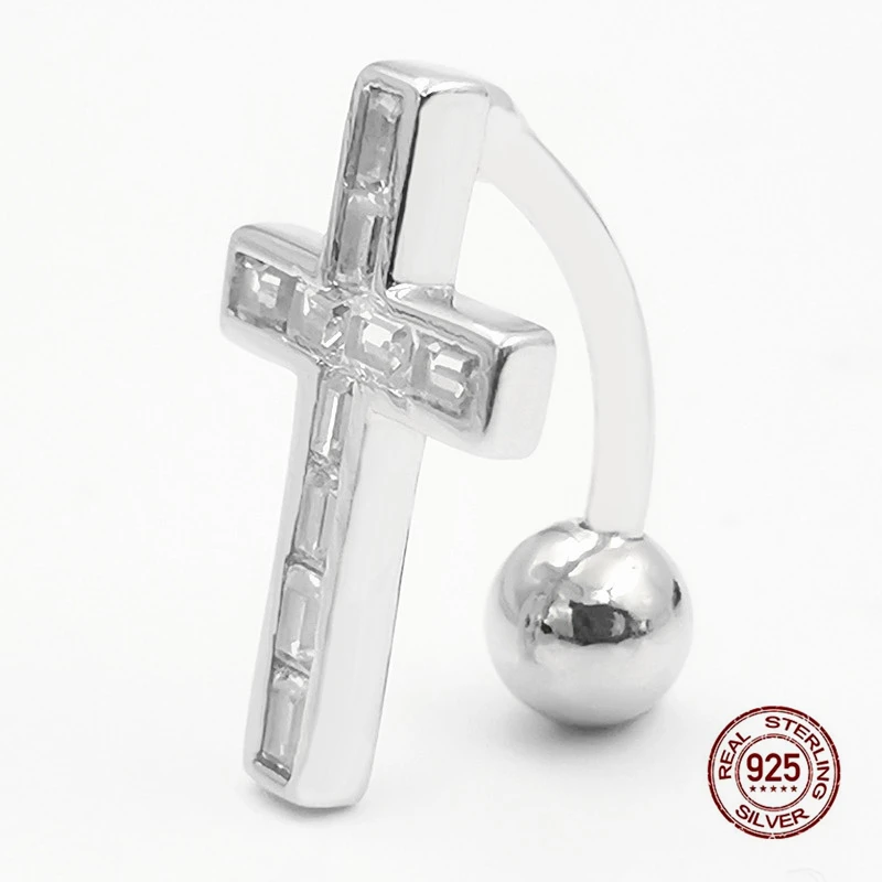 2025 Cross Navel Piercing Ring for Girls 925 Sterling Silver Belly Button Ring Zircon Inverted Downward Belly Ring