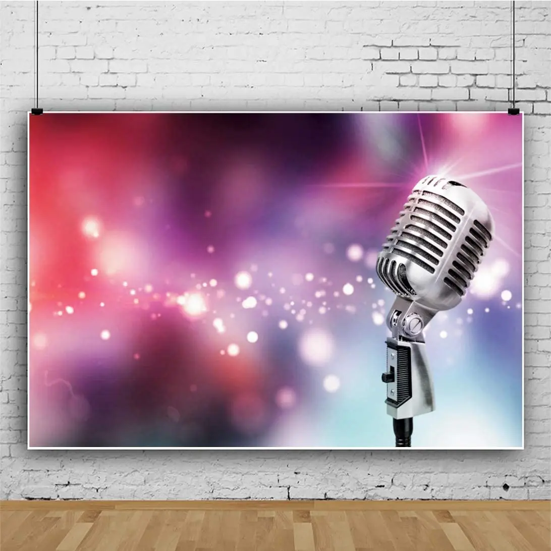 

Dreamy Background Glitter Spots Pink Retro Metallic Microphone Stage Photography Backdrop Nostalgic Disco Music Party Decor