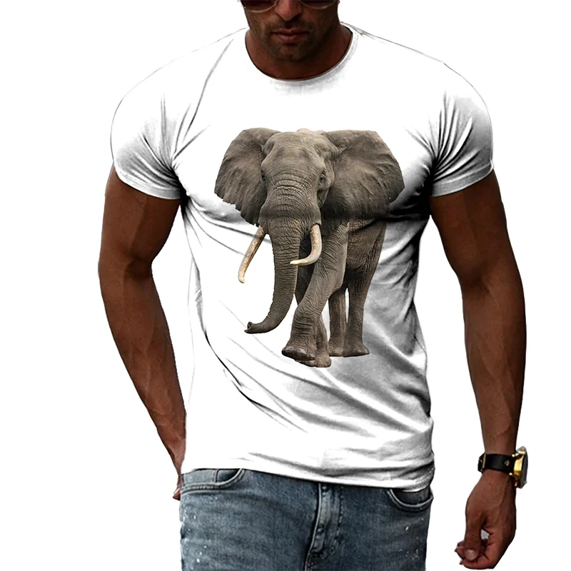 

Summer Leisure Pattern Natural Elephant Men's T-shirt Hip Hop 3D Print Personality Neck Short Sleeve Fashion Clothes