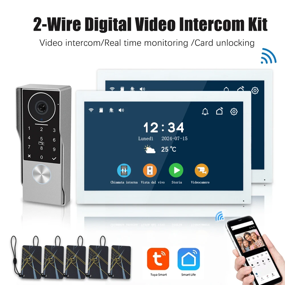 1080P2 Line Tuya Smart Video Intercom Doorbell, Wired 1080P Waterproof Camera, WIFI 7/10-inch IPS Touch Screen, Supports IP CCTV