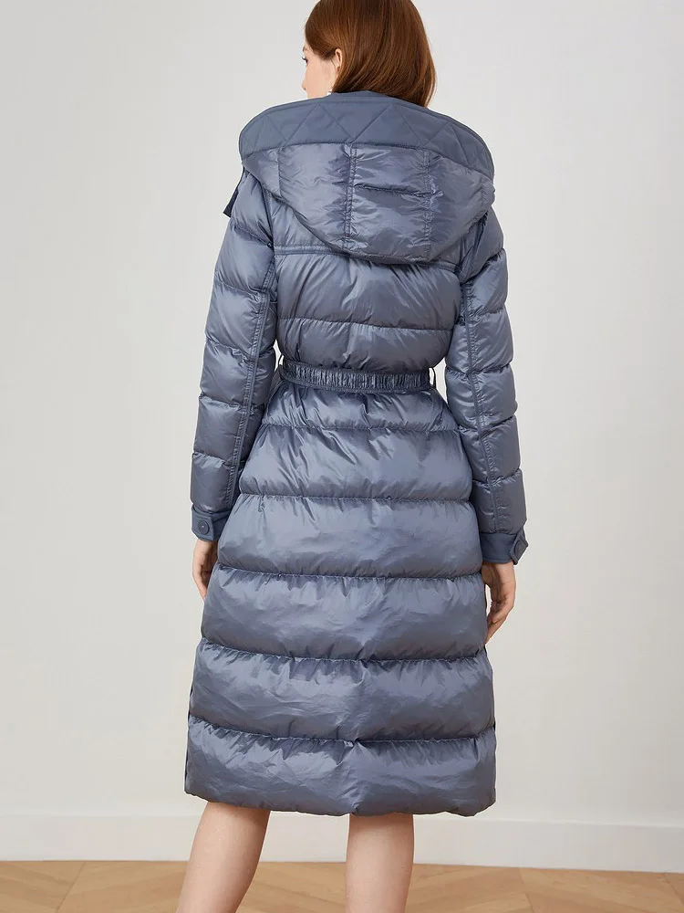 Imagem -02 - Inverno Longo para Mulheres para Baixo Jaqueta 2023 Nova Moda Pato Branco para Baixo Cabolsas com Cinto Senhoras Azul Fino Thicked Quente com Capuz Parkas