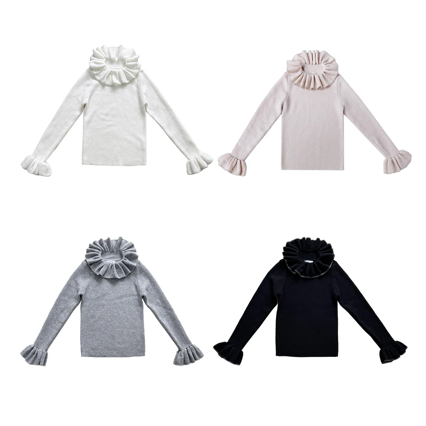 Girls Aged 1 To 10 Years Old Wool Ruffle Collar Bottoming Shirt Slim Knitted Sweater 2025 Autumn and Winter New Style