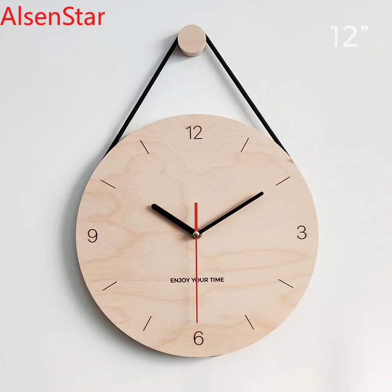 

Simple Style 12 Inches Wooden Hanging Rope Wall Clock Watch Living Room Office Cafe Home Decoration Art Large Wall Clock