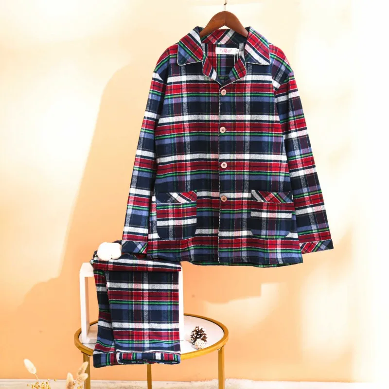 

Autumn And Winter New Men's Pajamas Long-sleeved Trousers Two-piece Flannel Thickened Warm Home Service Set Plaid Large Size Men