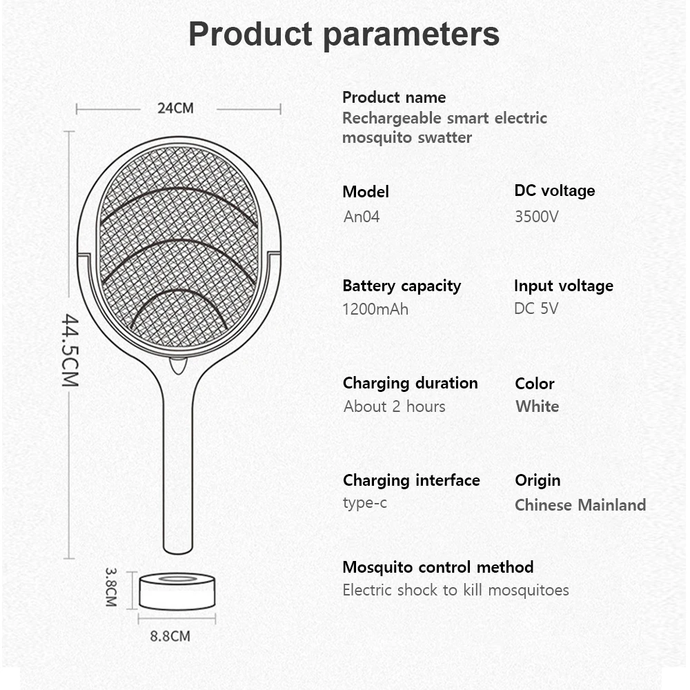 Electric Mosquito Killer 2-in-1 Fly Swatter Trap Electric Mosquito Swatter USB Rechargeable Mosquito Racket Fly Zapper For Home