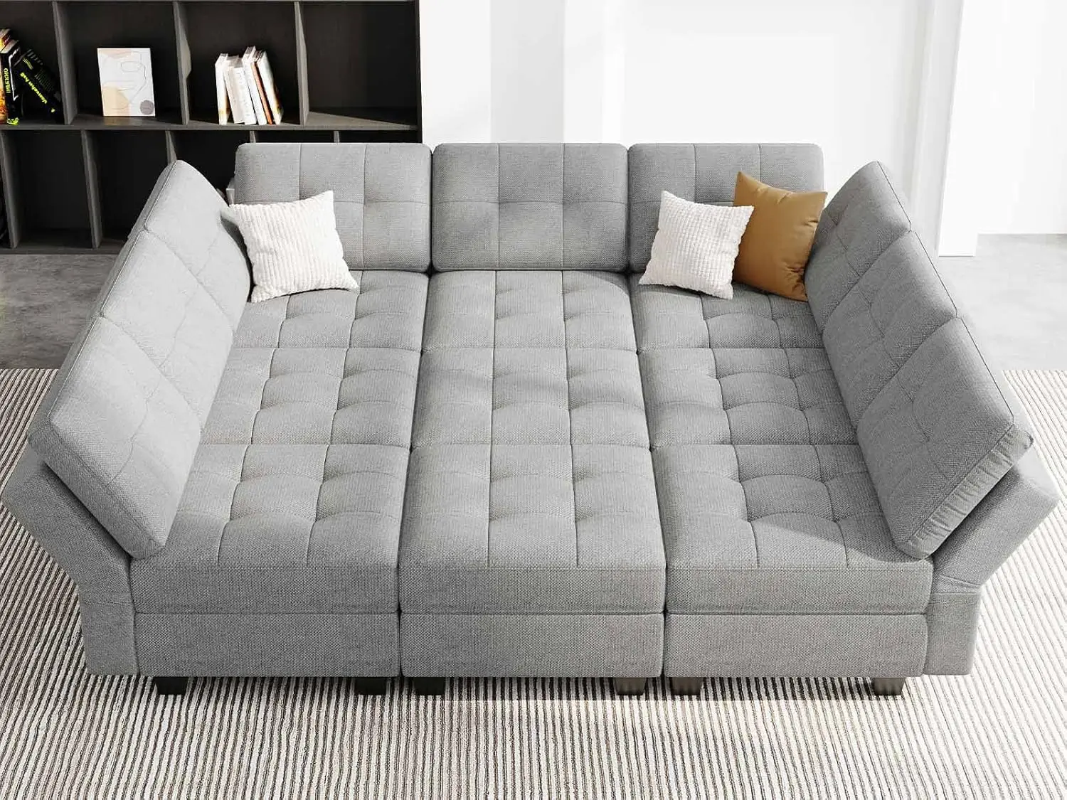 Modular Sectional Sleeper Sofa with Storage Seat Reversible Modular Couch Oversized Sleeper Sectional Sofa Bed Set Light Grey