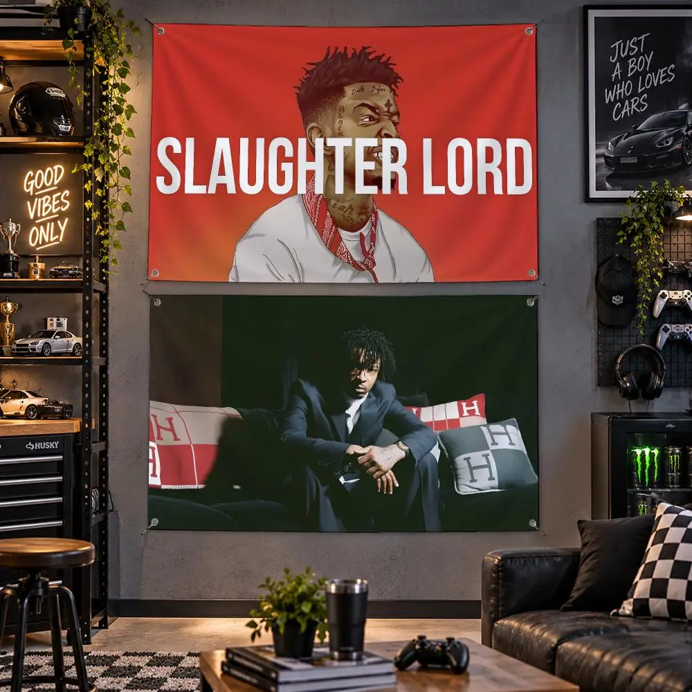 Rapper Trap 21 Savage Flags Fan Flag Banner Outdoor Camping Backyard Lawn Garden Patio Party Decor Gift