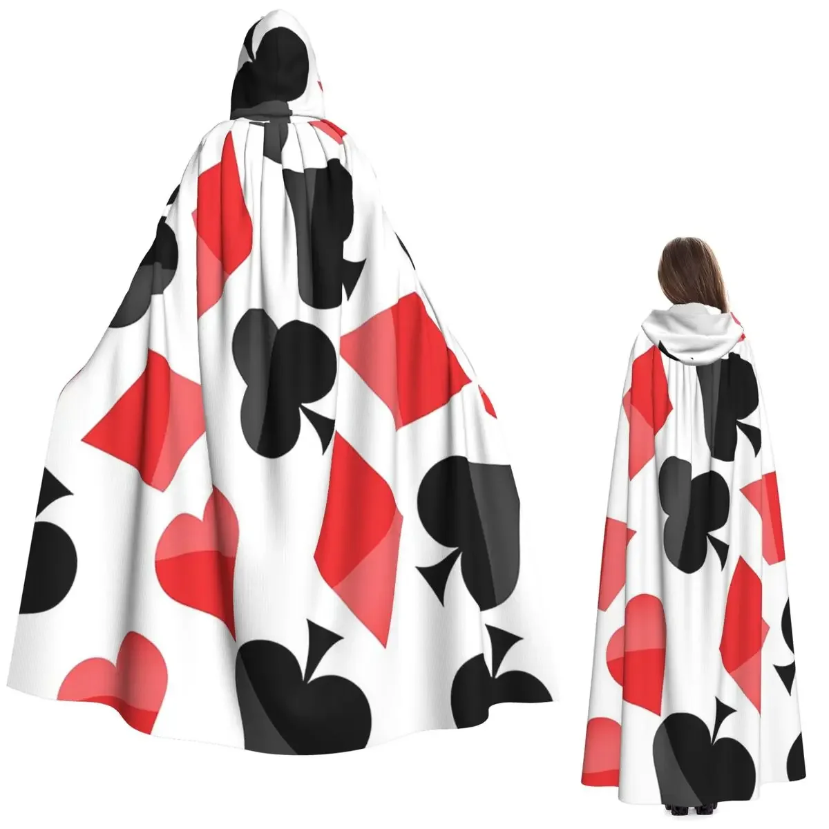 

Длинный плащ с капюшоном и символами игральных карт, средневековый костюм ведьмы, накидка для косплея, пальто на Хэллоуин для взрослых, унисекс