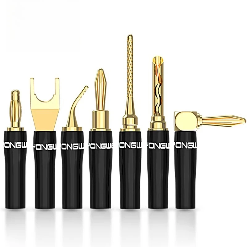 2PCS Pure Copper Gilded Horn Audio Wire with Serrated Banana Plug 4mm Power Amplifier Loudspeaker Box Wire Connector