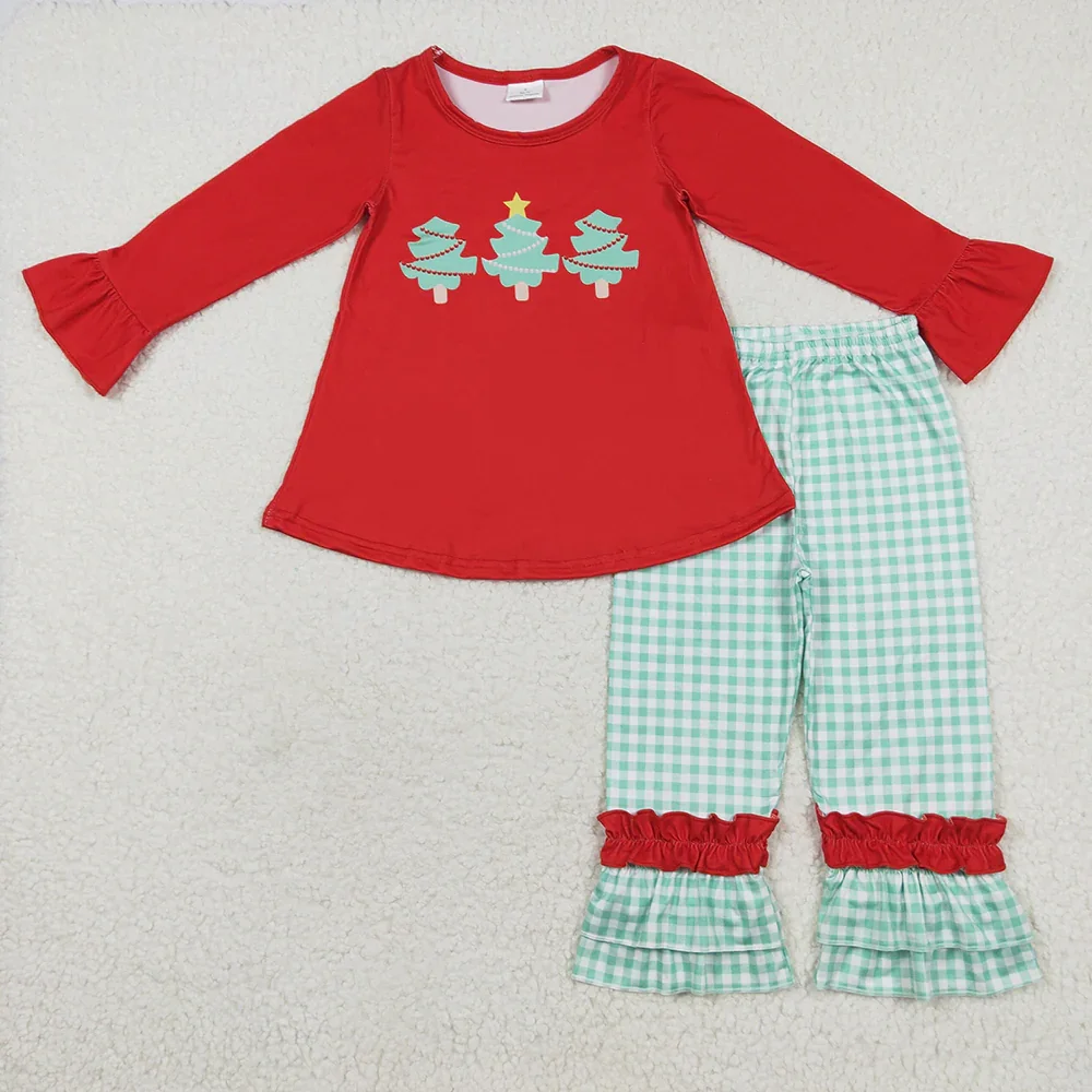 

9.16 Baby Girls Winter Clothes Baby Girls Christmas Tree Tunic Ruffle Pants Clothes Sets