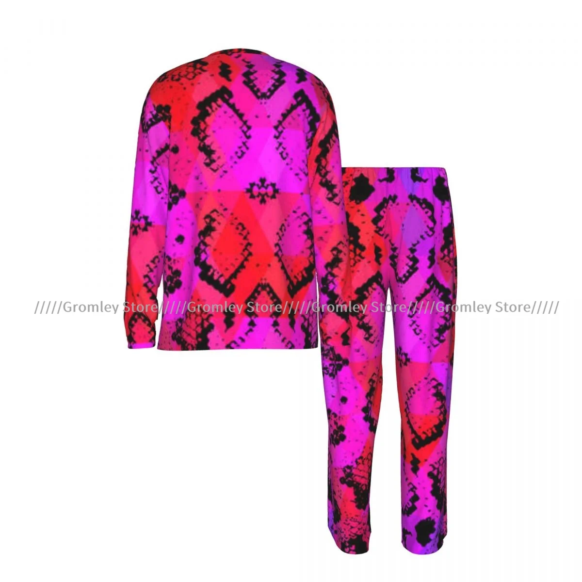 Men's Pajama Set Long Sleeve and Long Pants Snake Skin Texture With Rhombus Geometric Background Soft Sleepwear for Home