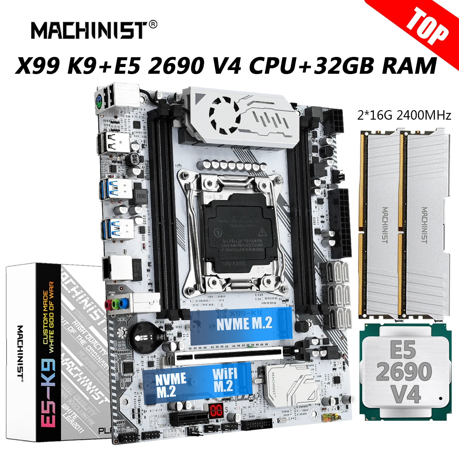 MACHINIST X99 комплект материнской платы Xeon E5 2690 V4 комплект ЦП LGA 2011-3 процессор 32 ГБ = 16Gx2 DDR4 ECC Память ОЗУ NVME M.2 3,0 SATA K9