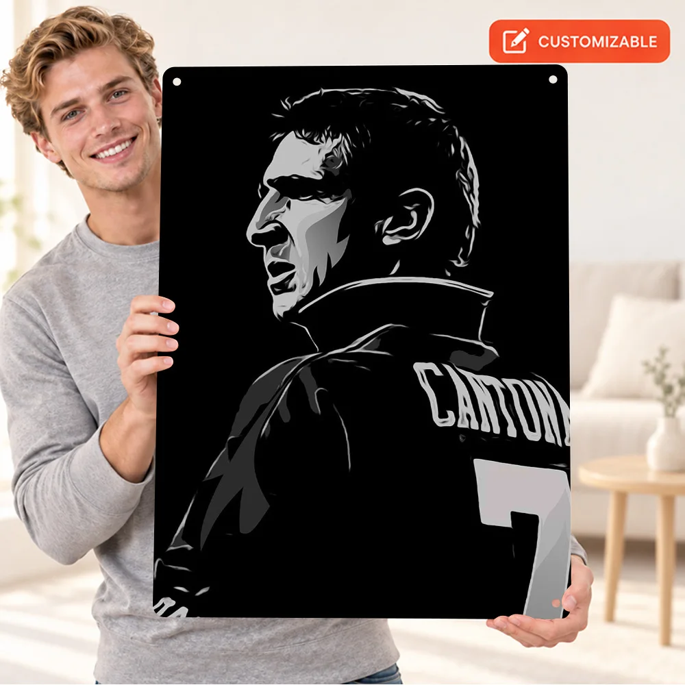 Eric Cantona Footballer Printed Poster Personalized Aluminum Metal Sign Raised Collar Stencil Graphic Wall Art For Sports Lounge