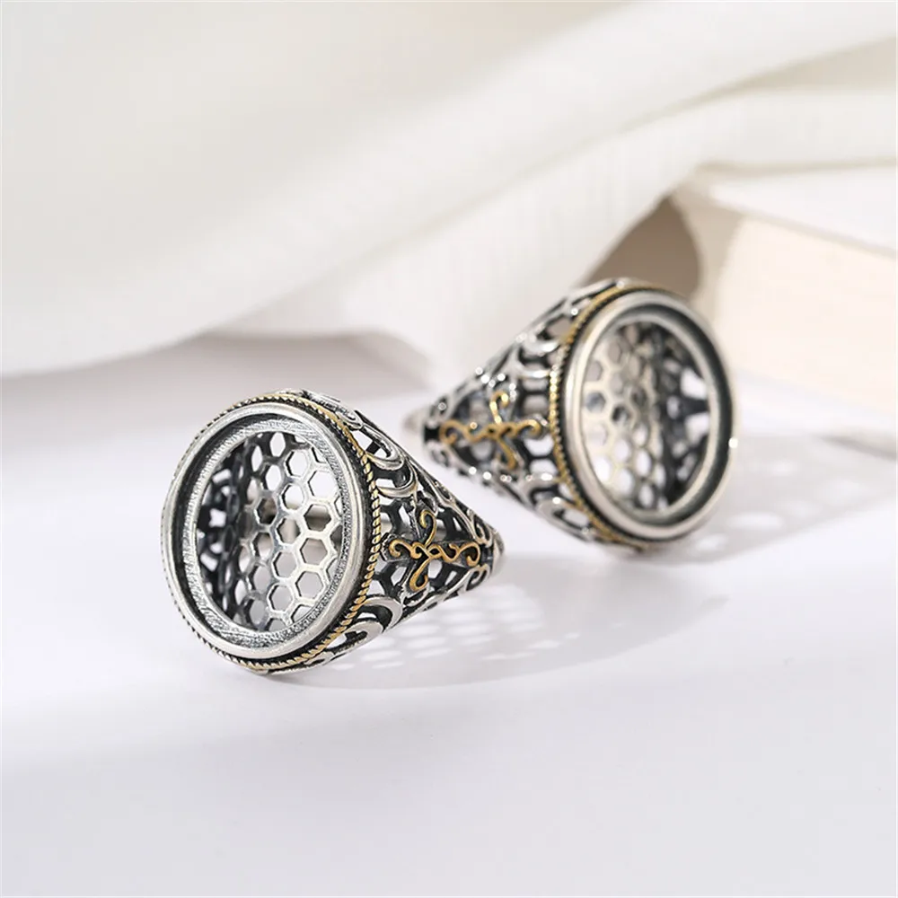 Ring Setting for 15x17mm Oval Cabochons Ring Blank Thai Sterling Silver Yellow Gold Plated Adjustable Ring Base RB052S