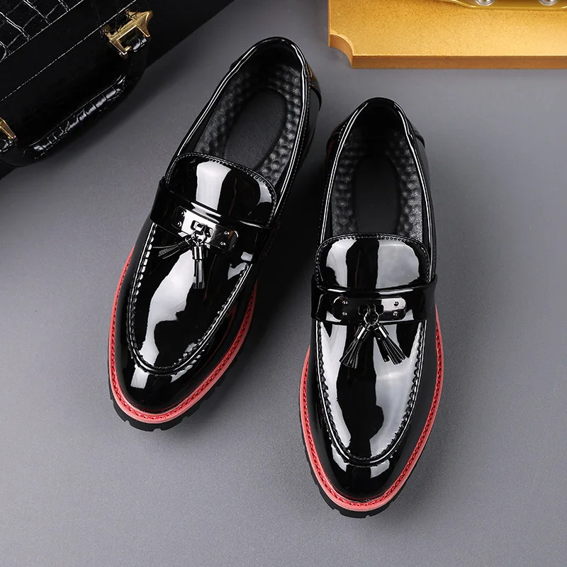 

New Platform Shoes Loafers Shoes Men Thick-soled Wedding Shoes Black Formal Business Shoes Slip-on Leather Increase Casual Shoes