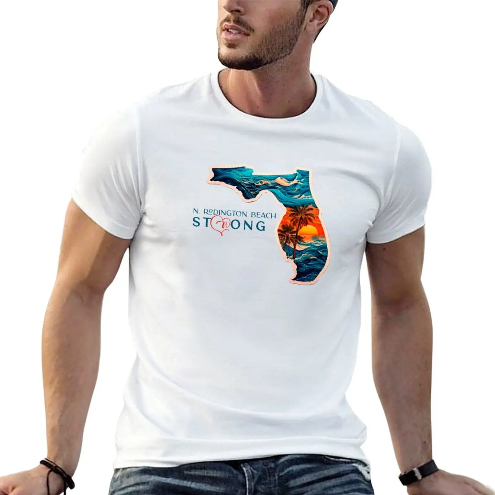 Camiseta con estampado de N. Redington Beach Strong Florida, camisetas gráficas para hombre, camisetas gráficas para hombre, camiseta informal para hombre