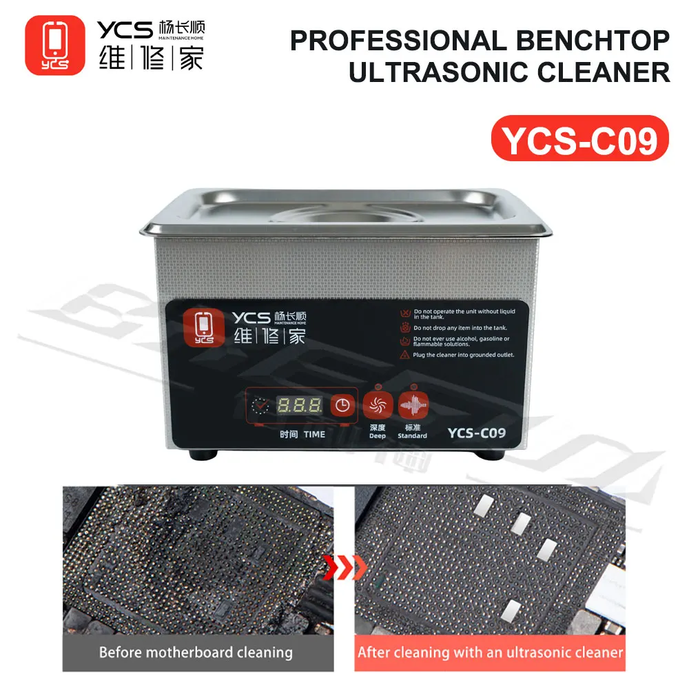 YCS C09 35W 0.9L Professional Benchtop Ultrasonic Cleaner for Mobile Phone PCB Motherboard Chip IC Cleaning Dust Removal Tools