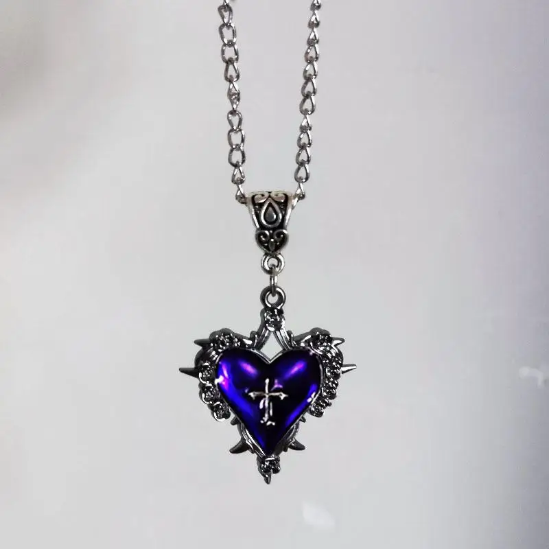 القوطية الموت الصليب قلادة للنساء رجل موضة الساحرة مجوهرات اكسسوارات هدية شوكة ارتفع الأحمر القلب قلادة المختنق جديد